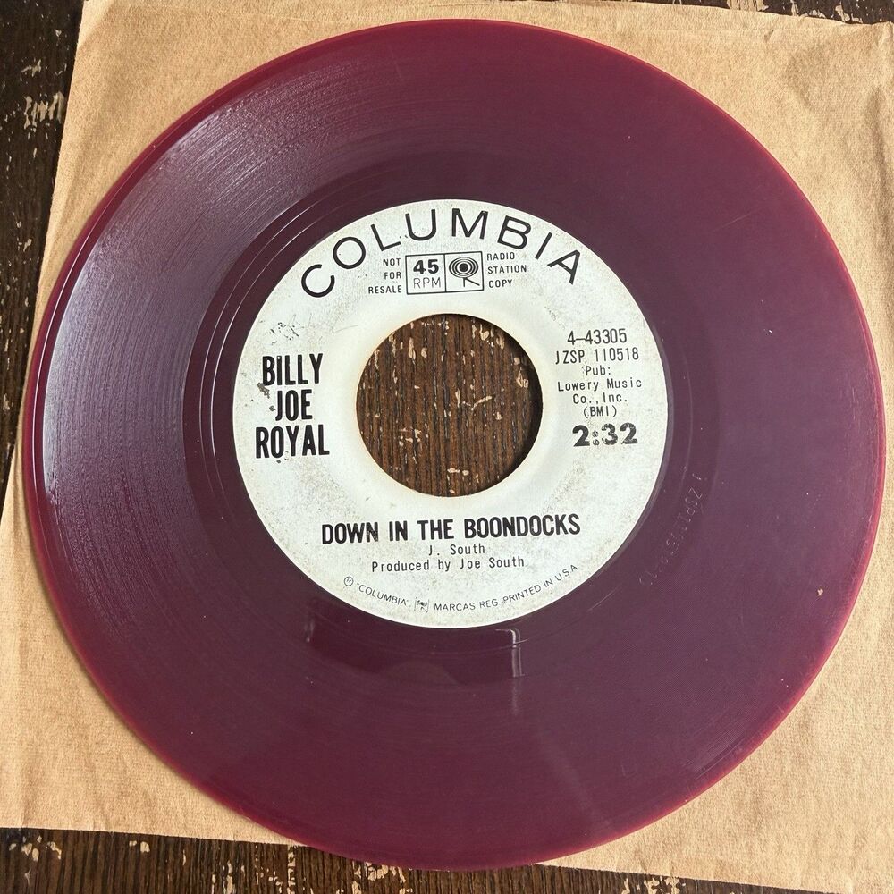 Billy Joe Royal Red Vinyl Promo 45 HEAR Down In The Boondocks 2 Sided Radio Copy